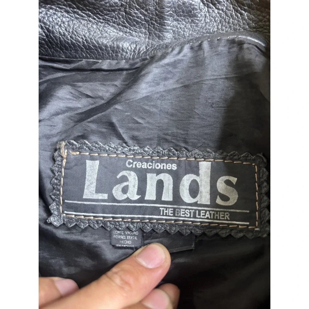Lands Men's XXL Black Genuine Leather Bomber Jacket 